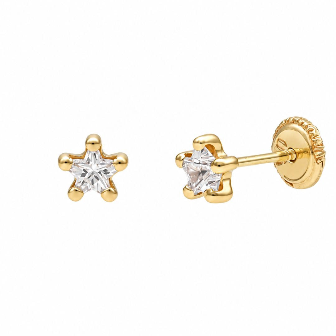 Pendientes de Bebé en Oro 18K con Circonitas Estrella