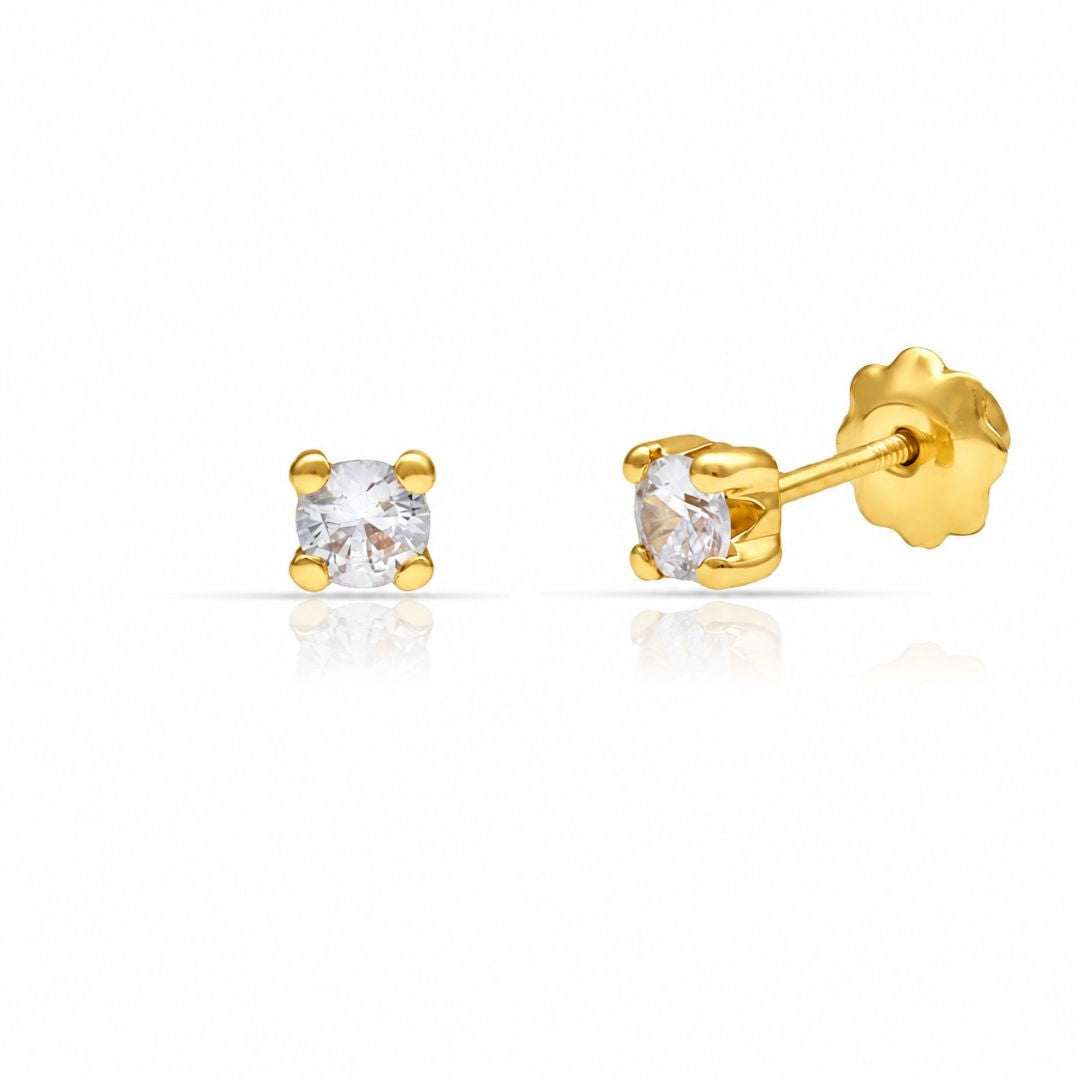Pendientes de Bebé en Oro 18K con Circonitas de 3 mm