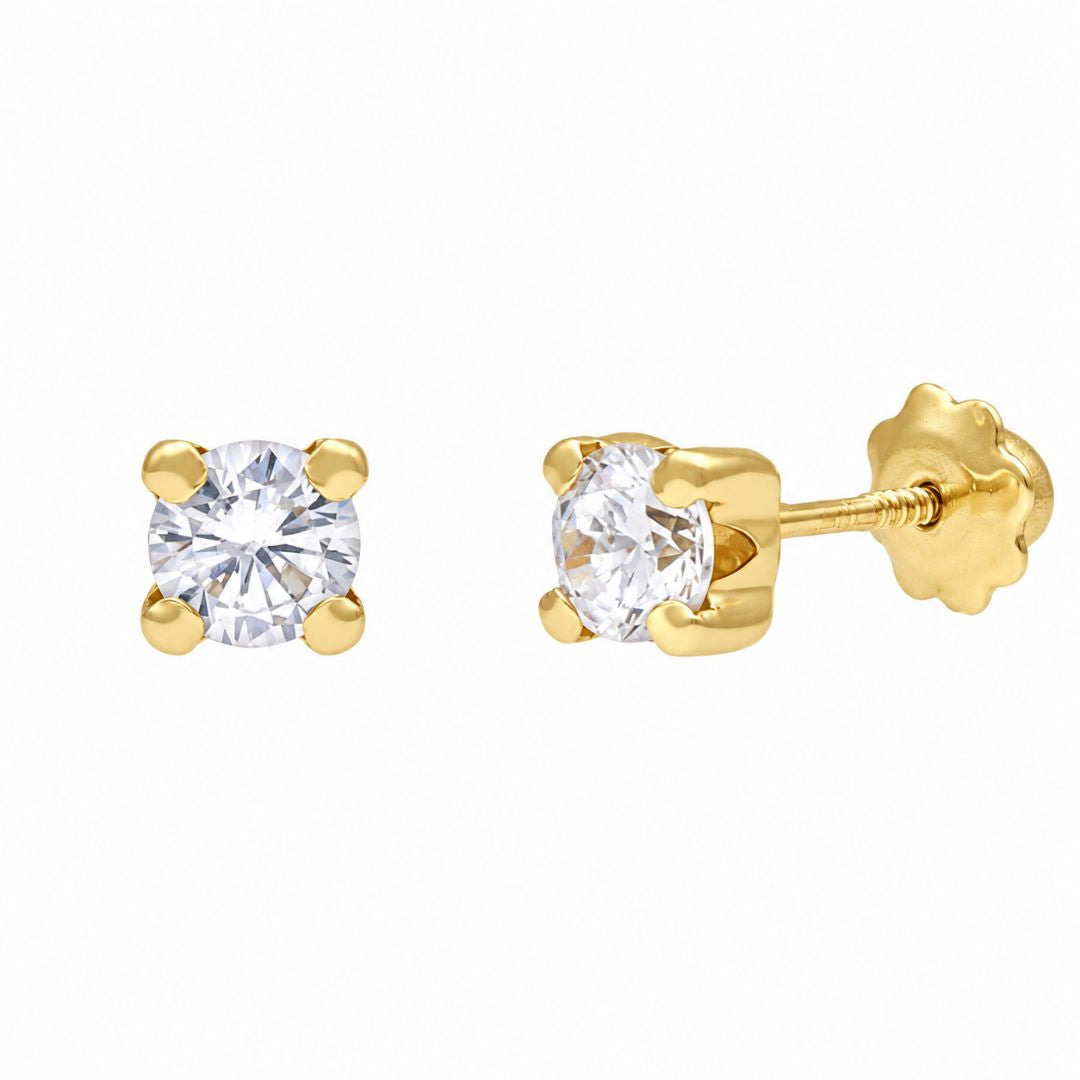Pendientes de Bebé en Oro 18K con Circonitas de 4 mm