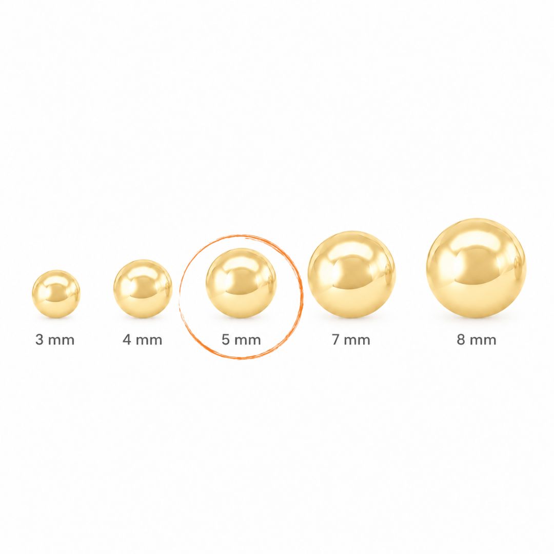 Pendientes de Bola 5 mm en Oro 18K con Rosca