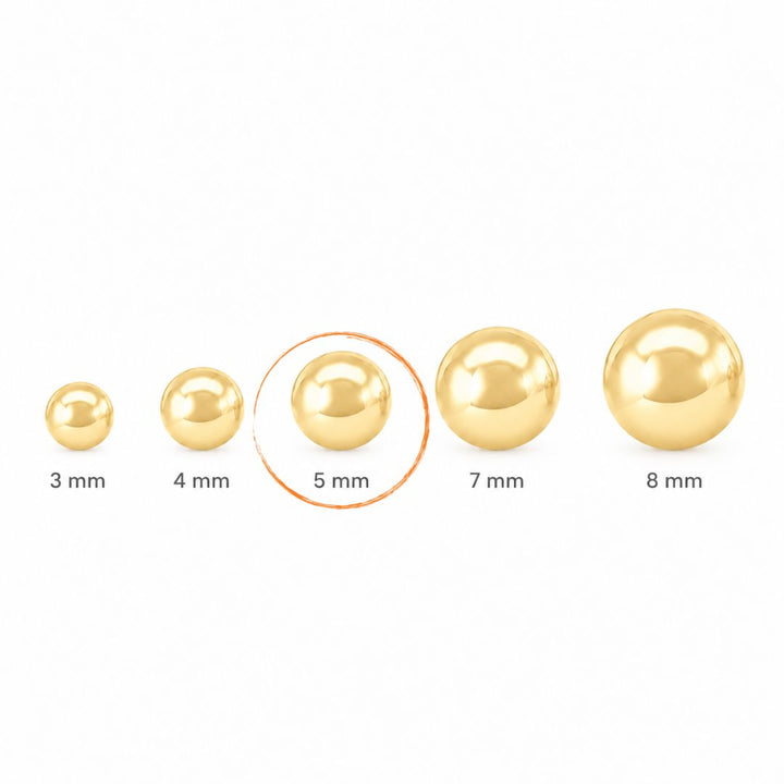 Pendientes de Bola 5 mm en Oro 18K con Rosca