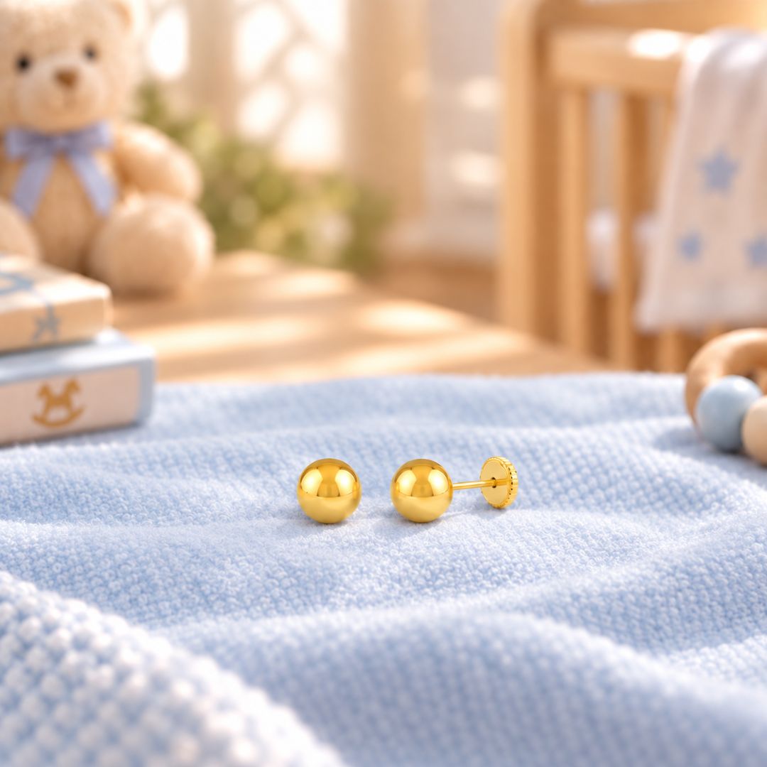 Pendientes de Bola 5 mm en Oro 18K con Rosca