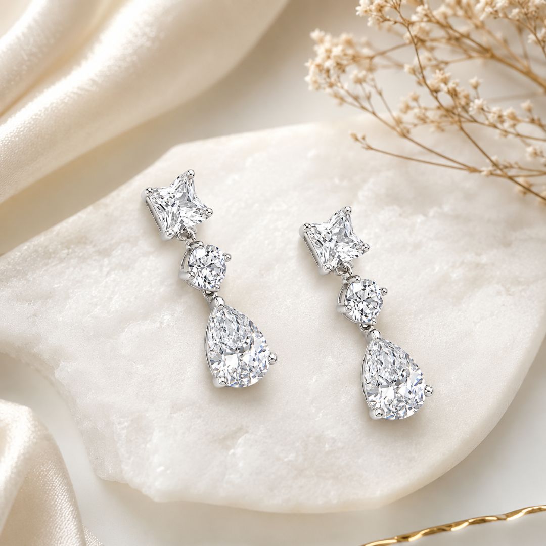 Pendientes de Novia Plata 925 Rodiada con Circonitas Blancas Elegantes