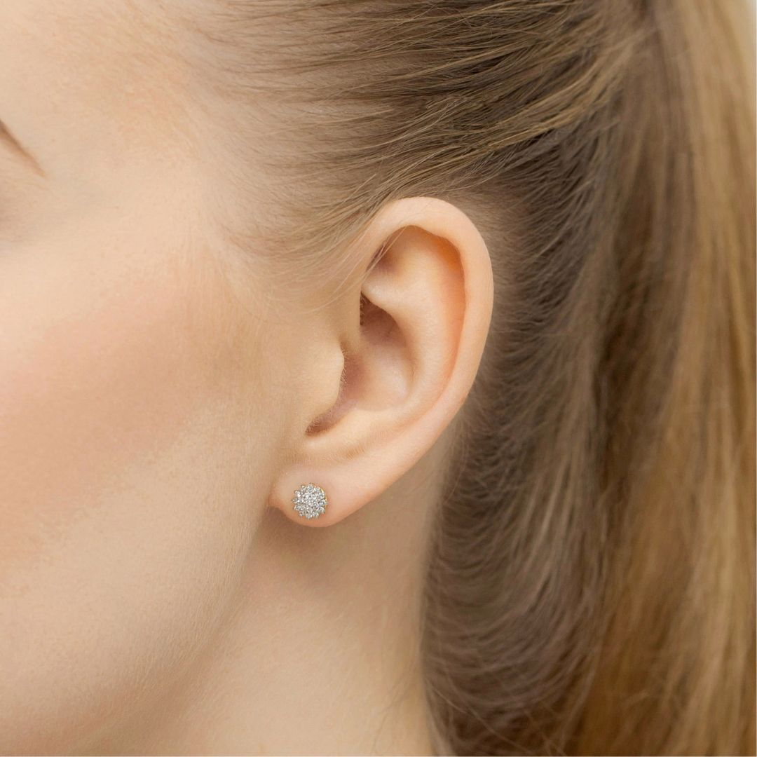 Pendientes de Oro 14K Roseta con Diamantes Naturales