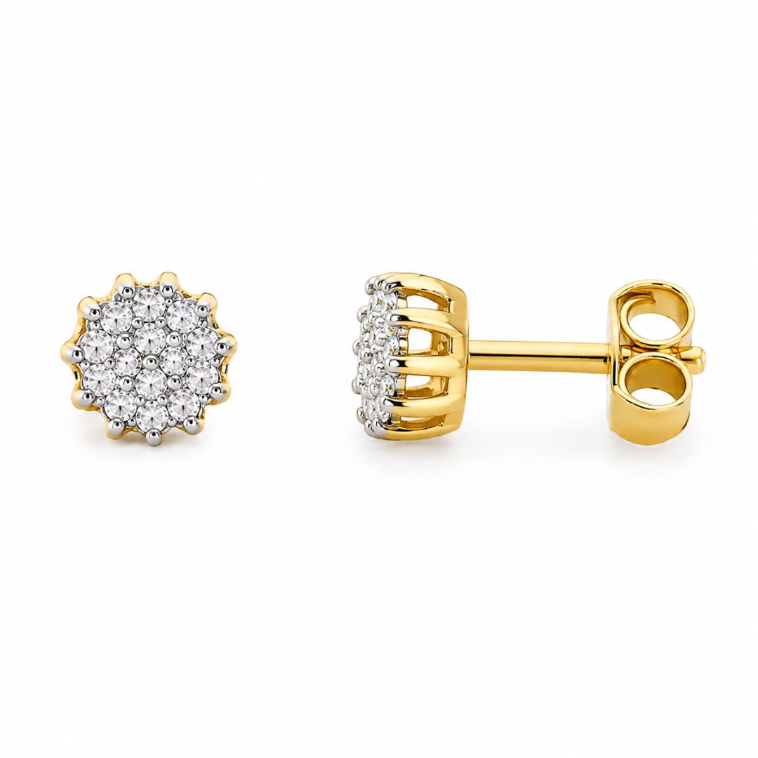 Pendientes de Oro 14K Roseta con Diamantes Naturales