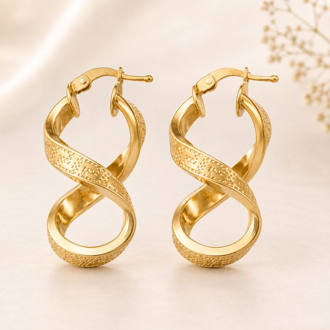 Pendientes de Oro 18K Aro Infinito con Greca