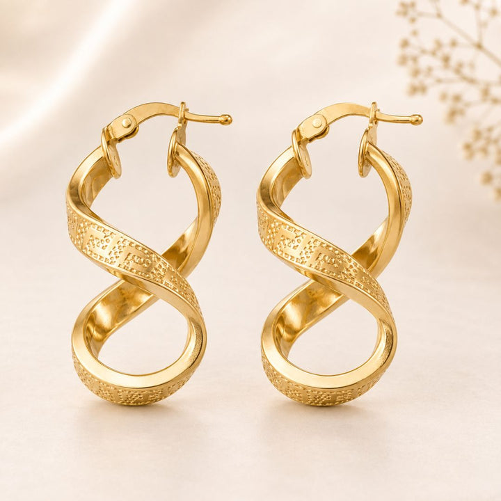 Pendientes de Oro 18K Aro Infinito con Greca