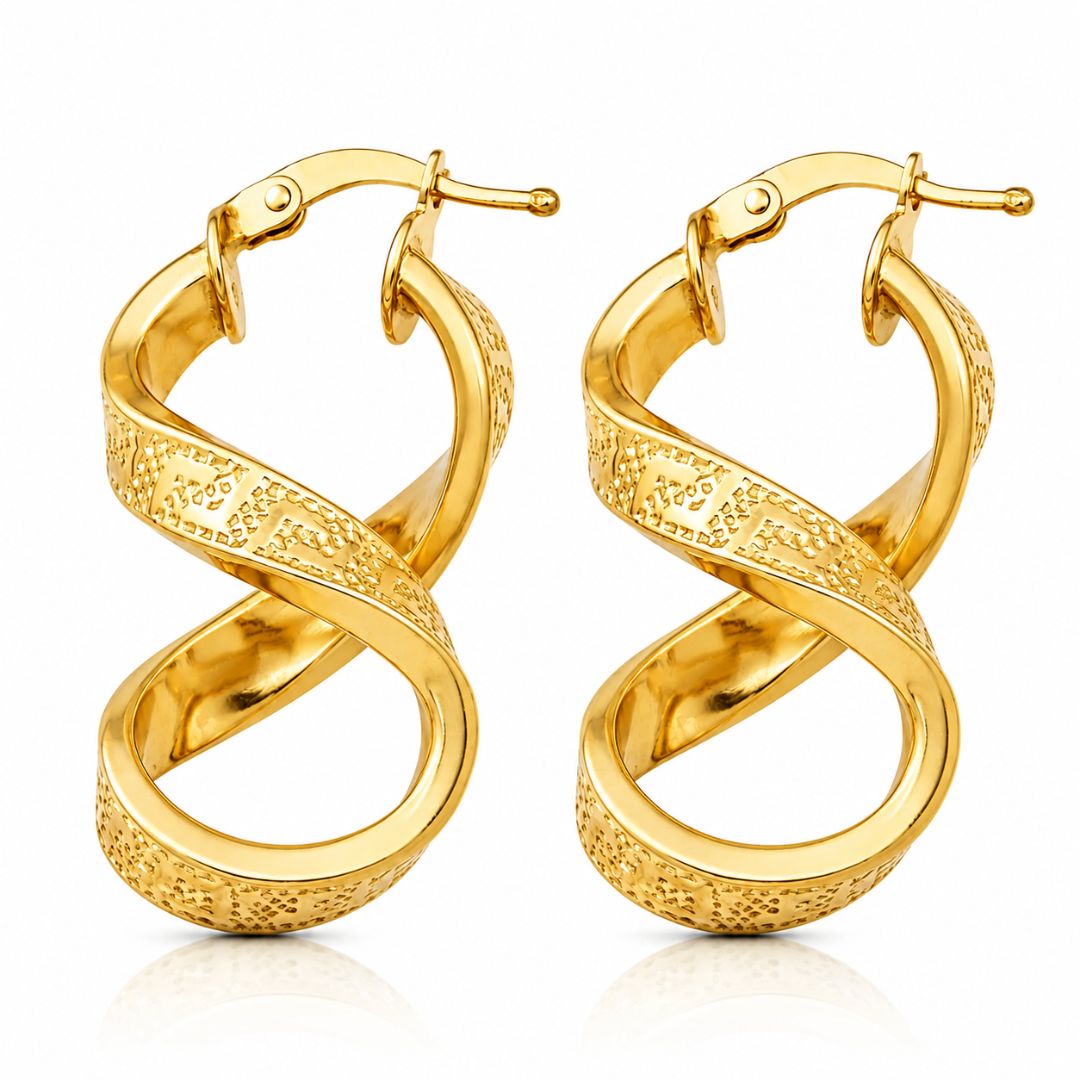 Pendientes de Oro 18K Aro Infinito con Greca