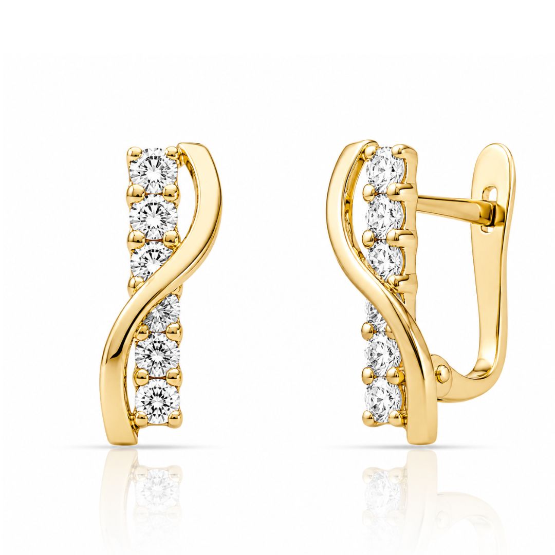 Pendientes de Oro 18K con Barra Ondulada de Circonitas