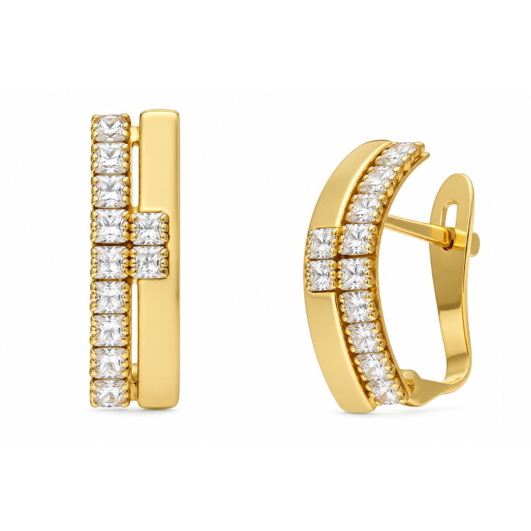 Pendientes de Oro 18K con Barra de Circonitas y Diseño Geométrico