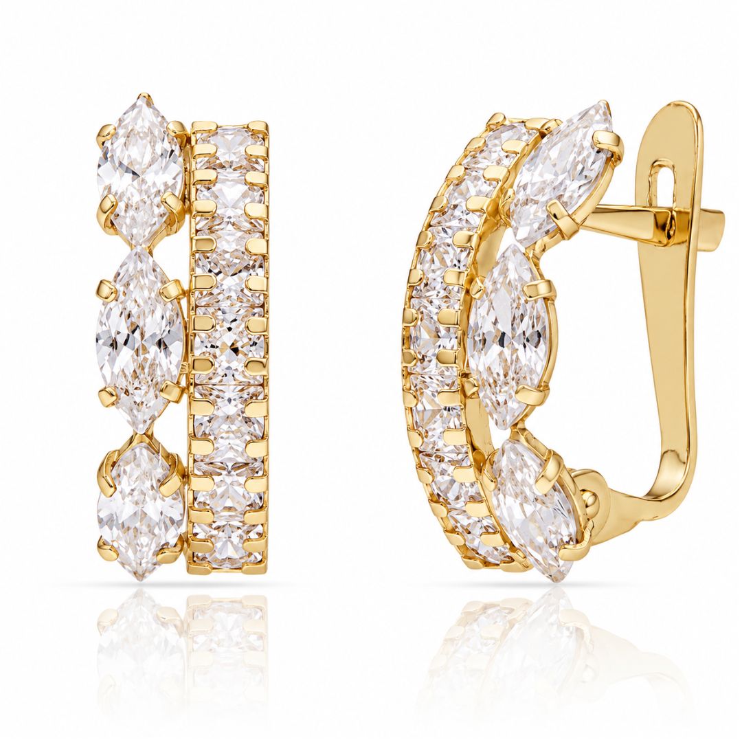 Pendientes de Oro 18K con Barra y Circonitas Talla Marquesa