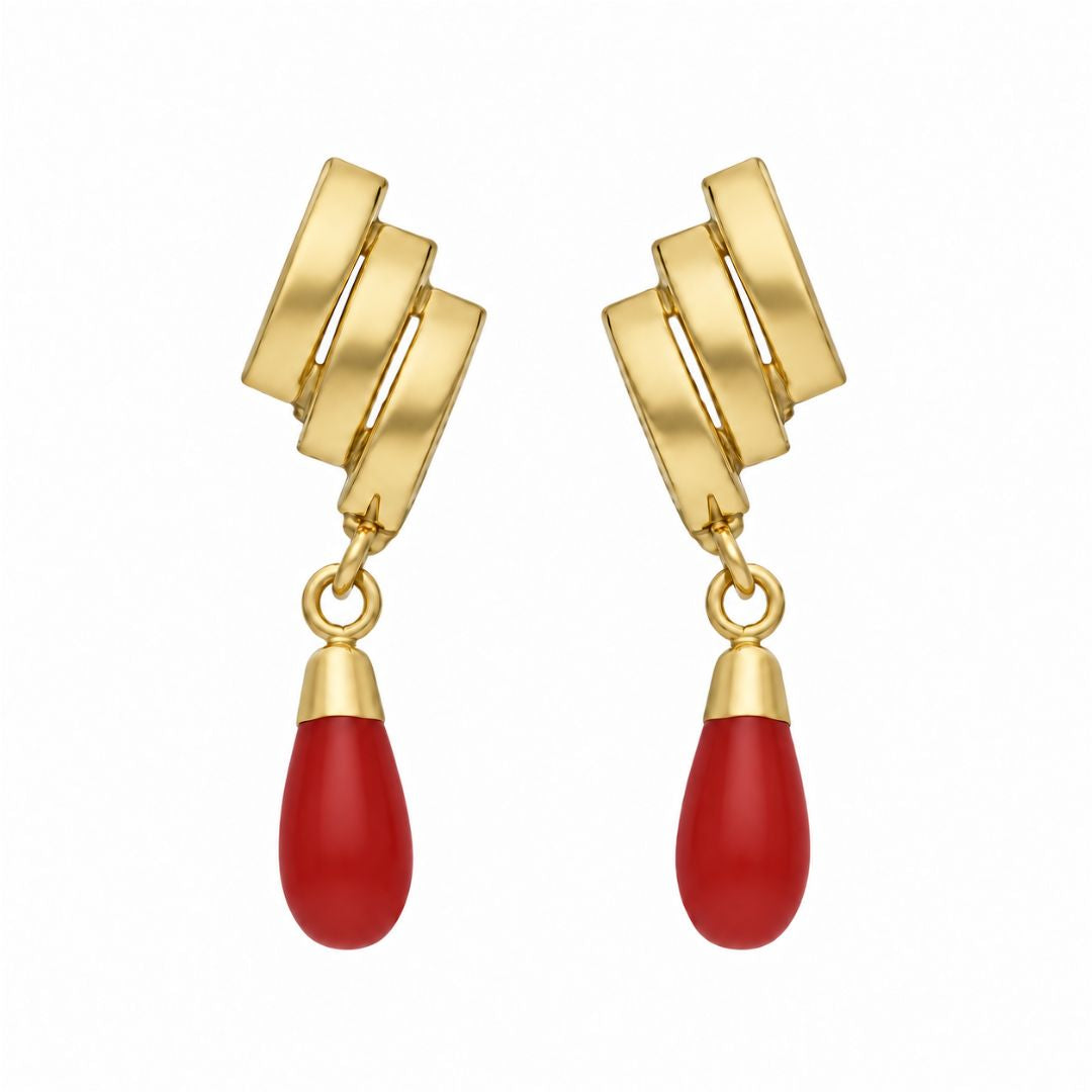 Pendientes de Oro 18K con Coral Sintético Rojo