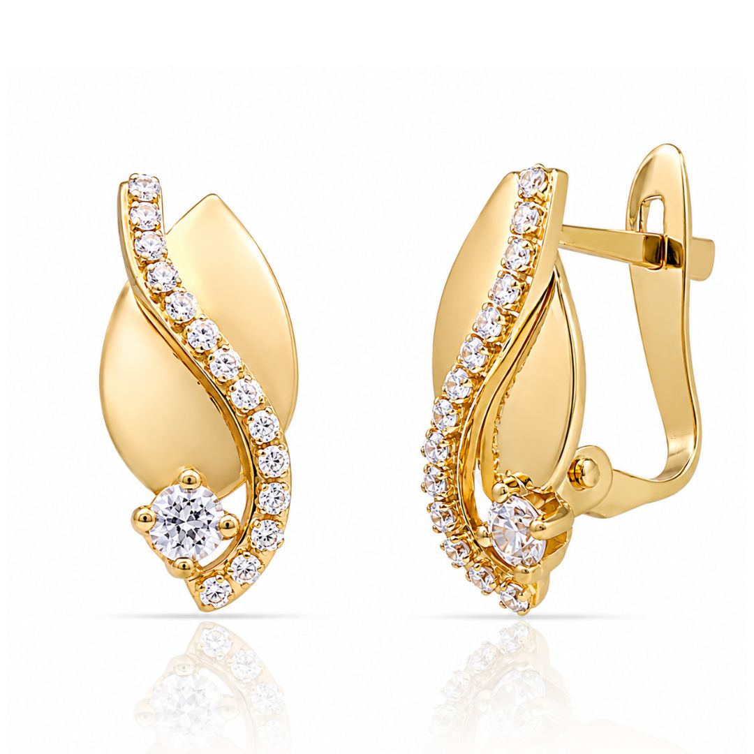 Pendientes de Oro 18K con Diseño Ondulado y Circonitas