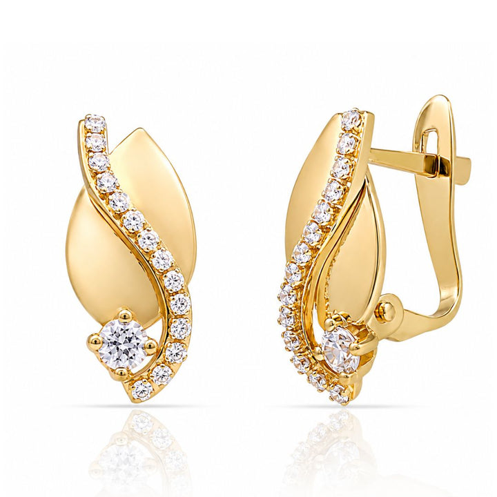 Pendientes de Oro 18K con Diseño Ondulado y Circonitas
