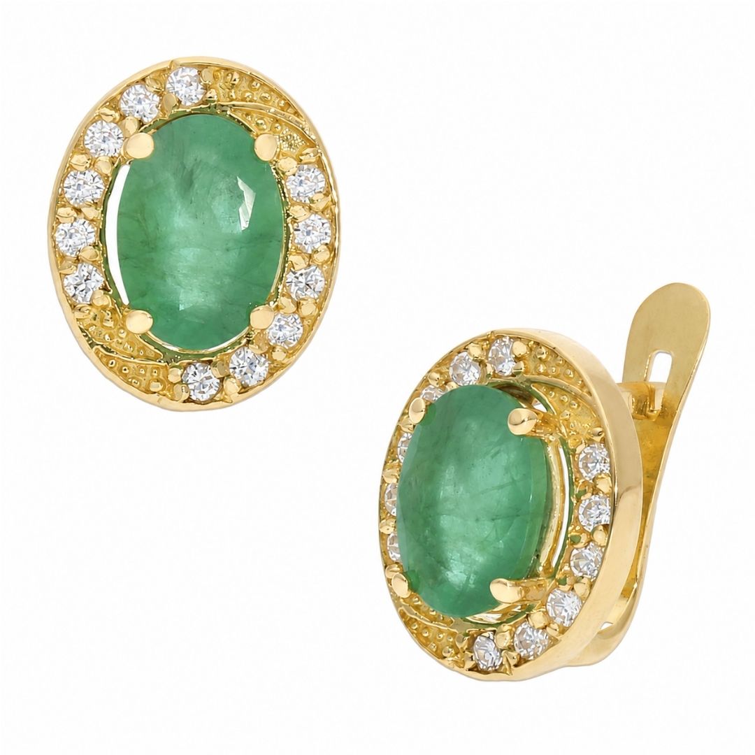 Pendientes de Oro 18K con Esmeraldas Ovaladas y Circonitas