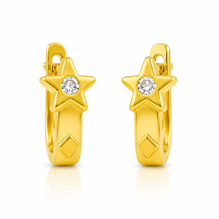 Pendientes de Oro 18K con Estrella y Circonita – Acabado Mate y Brillo