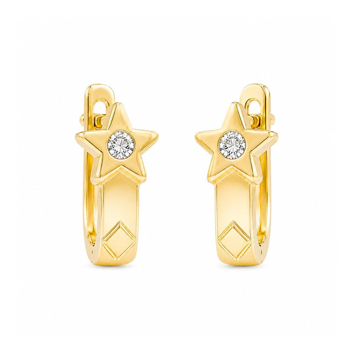 Pendientes de Oro 18K con Estrella y Circonita – Acabado Mate y Brillo