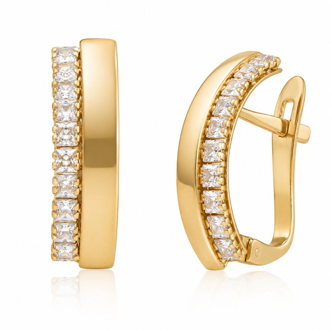Pendientes de Oro 18K con Línea de Circonitas