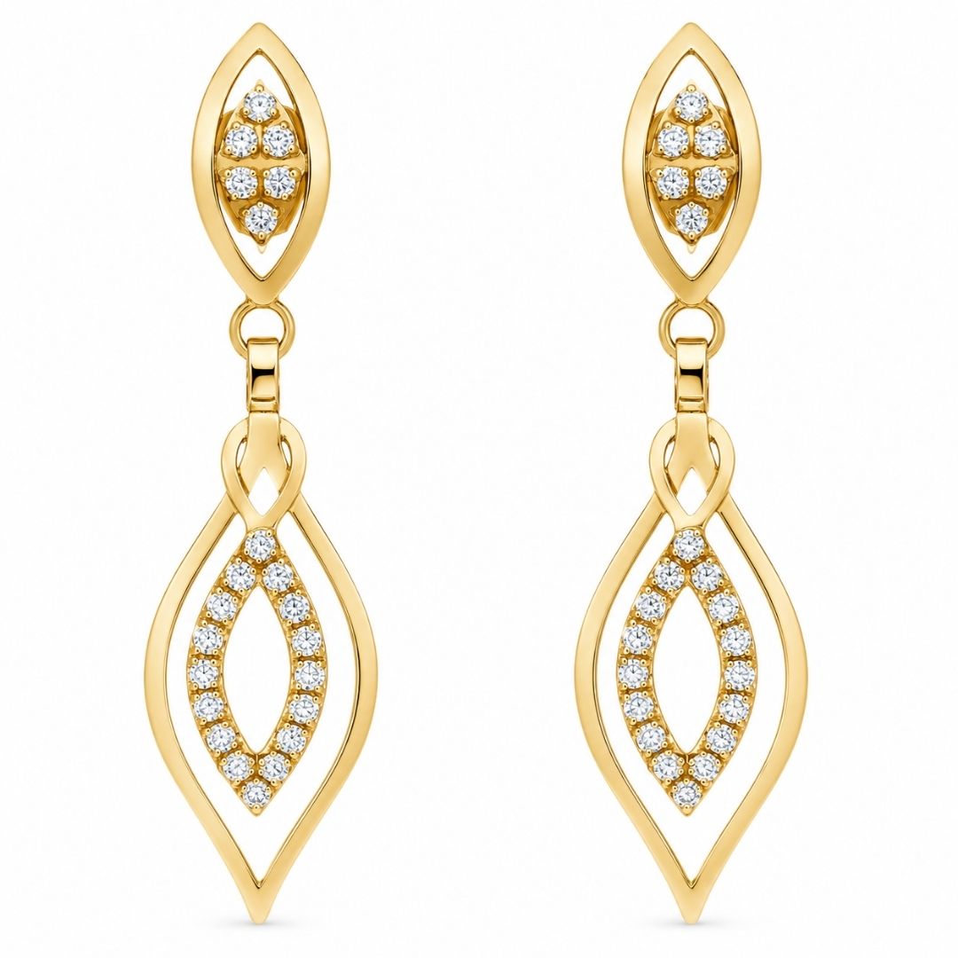 Pendientes de Oro 18K con Óvalos Entrelazados y Circonitas