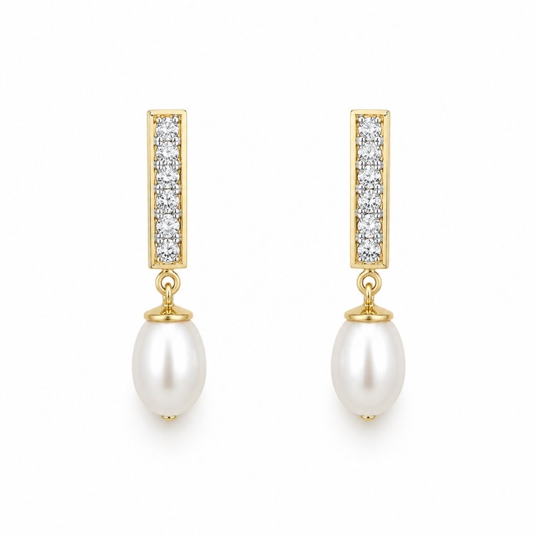 Pendientes de Oro 18K con Perlas Colgantes y Circonitas