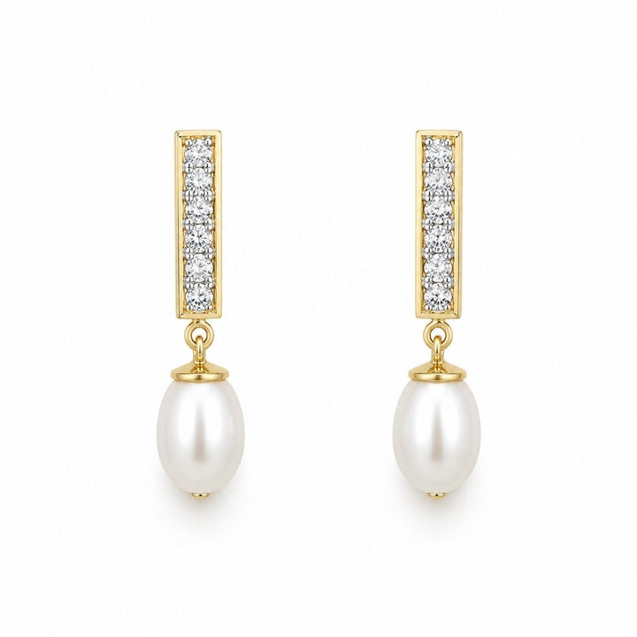 Pendientes de Oro 18K con Perlas Colgantes y Circonitas