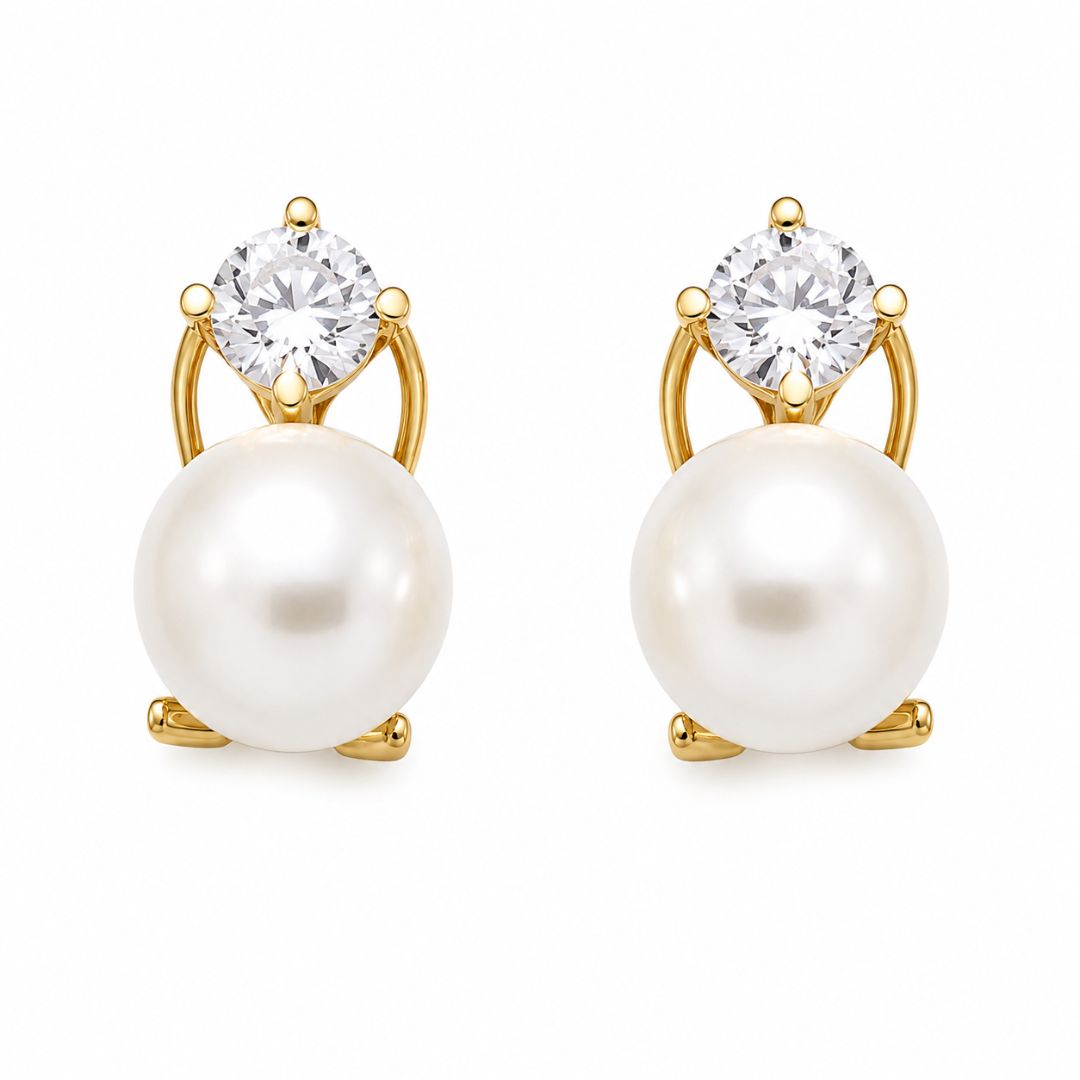 Pendientes de Oro 18K con Perlas Cultivadas y Circonitas