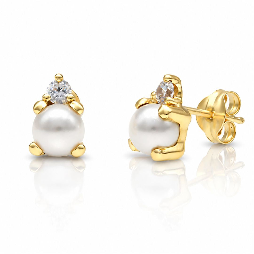 Pendientes de Oro 18K con Perlas Shell y Circonitas