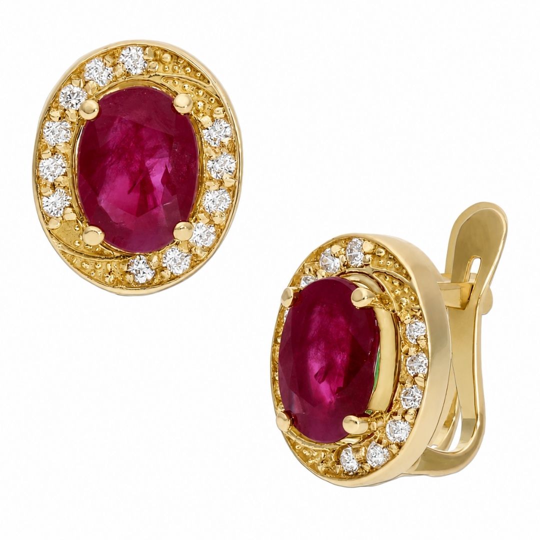 Pendientes de Oro 18K con Rubíes Ovalados y Circonitas