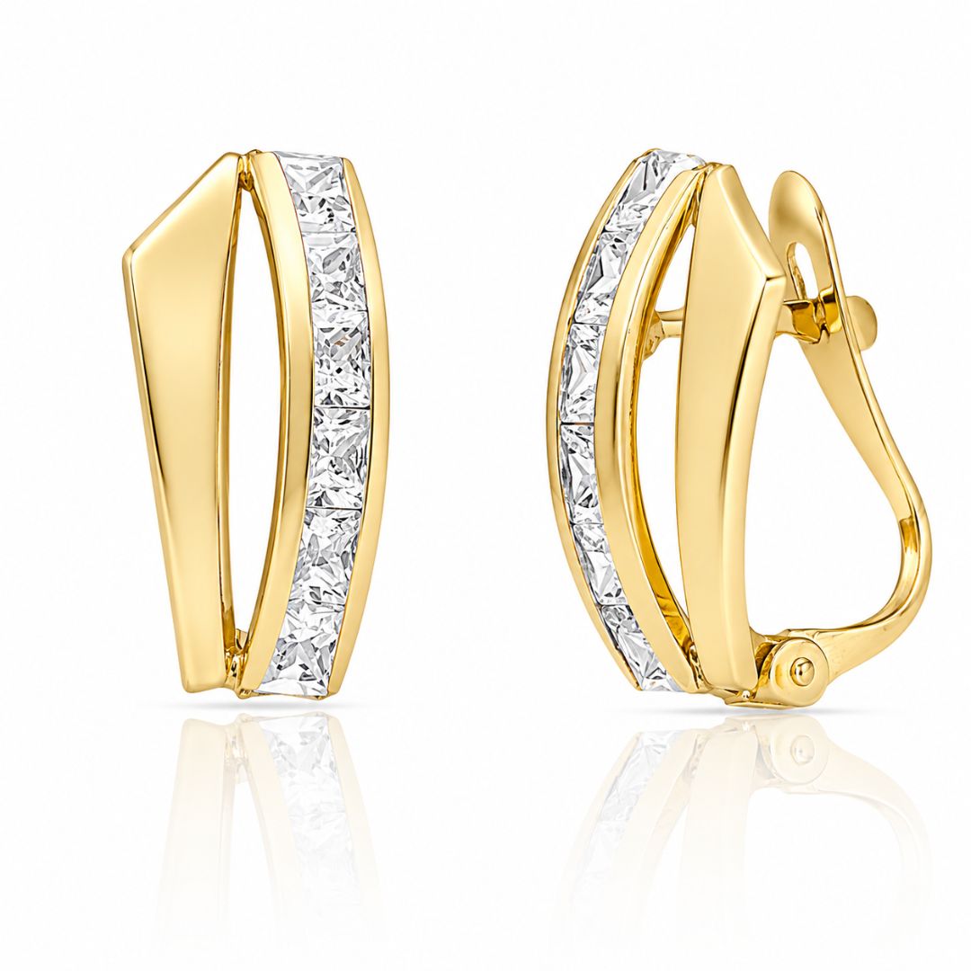 Pendientes de Oro Amarillo 18K Diseño Moderno con Circonitas