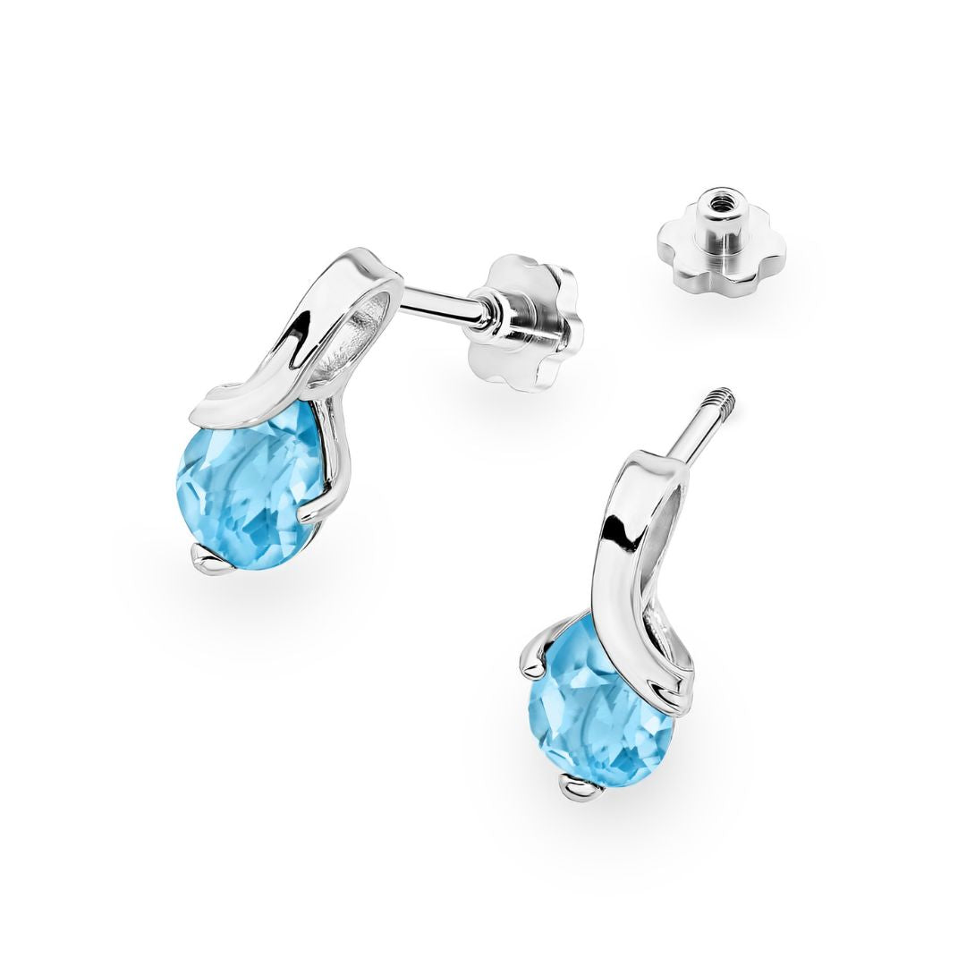 Pendientes de Oro Blanco 14K con Topacio Swiss Azul