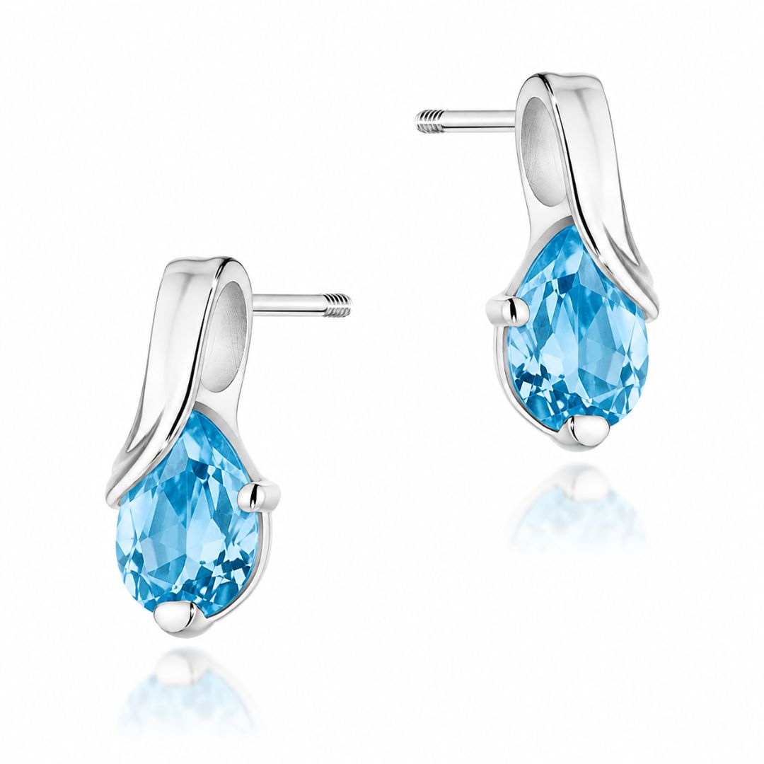 Pendientes de Oro Blanco 14K con Topacio Swiss Azul