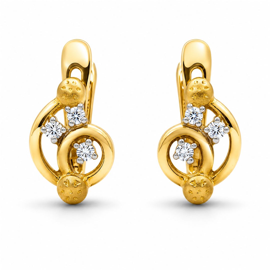 Pendientes de Oro de 18K con Circonitas – Mate y Brillo