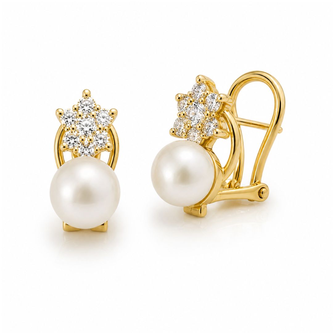 Pendientes de Perlas y Circonitas en Oro 18K