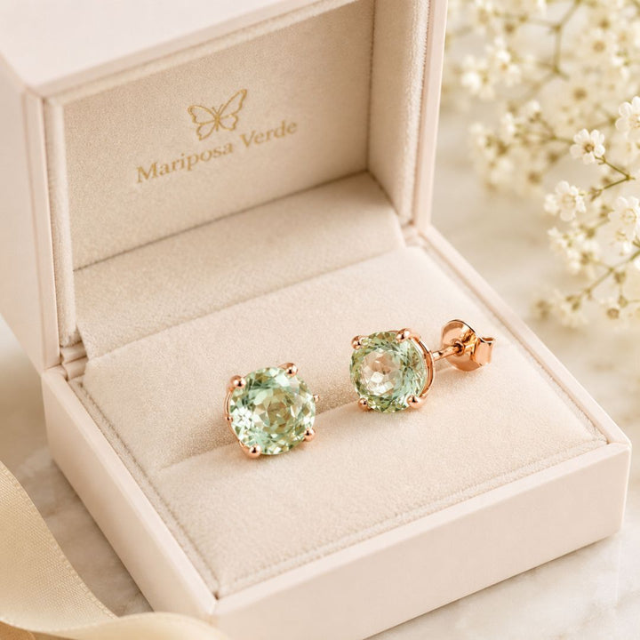 Pendientes de Plata 925 Bañada en Oro Rosa con Amatista Verde