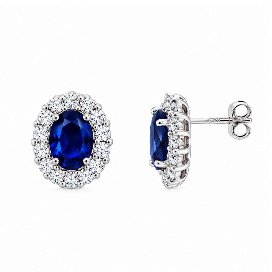 Pendientes de Plata 925 con Cristal Azul Zafiro y Circonitas