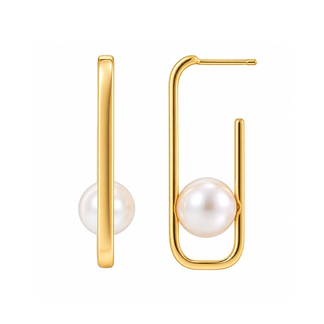 Pendientes de Plata Dorada con Perla Blanca 10 mm Atenea
