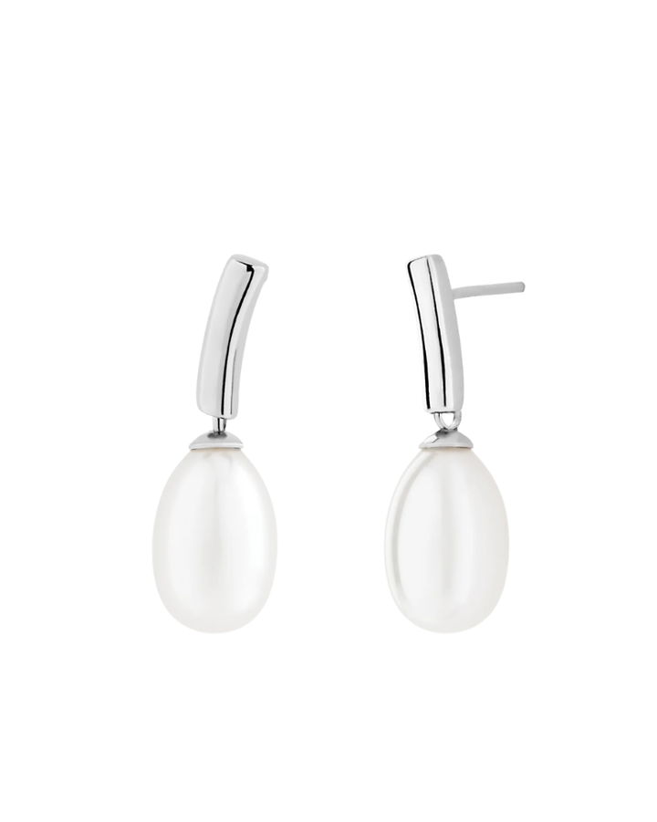 Pendientes de Plata Rodiada con Perla Blanca 9 mm Espiga