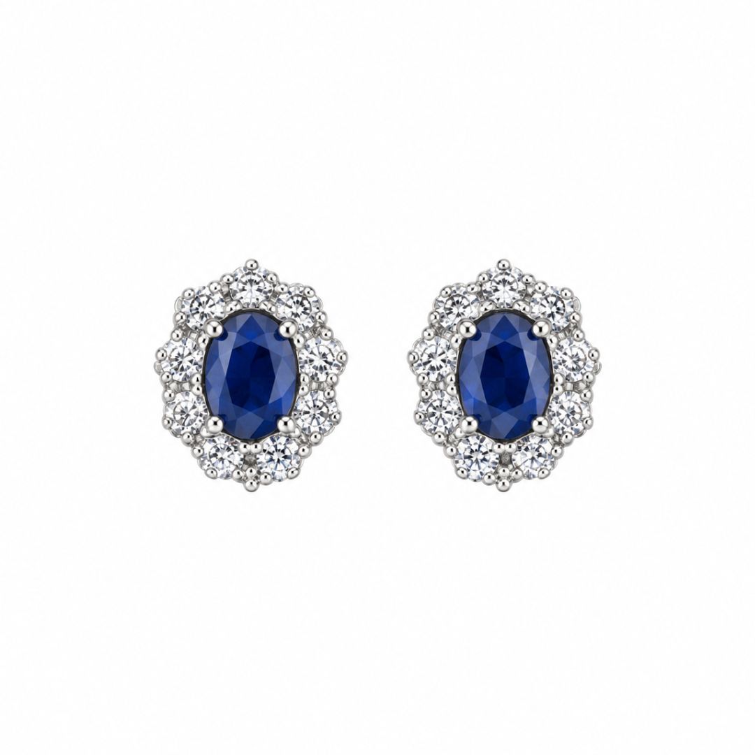 Pendientes de Plata con Piedra Azul y Circonitas