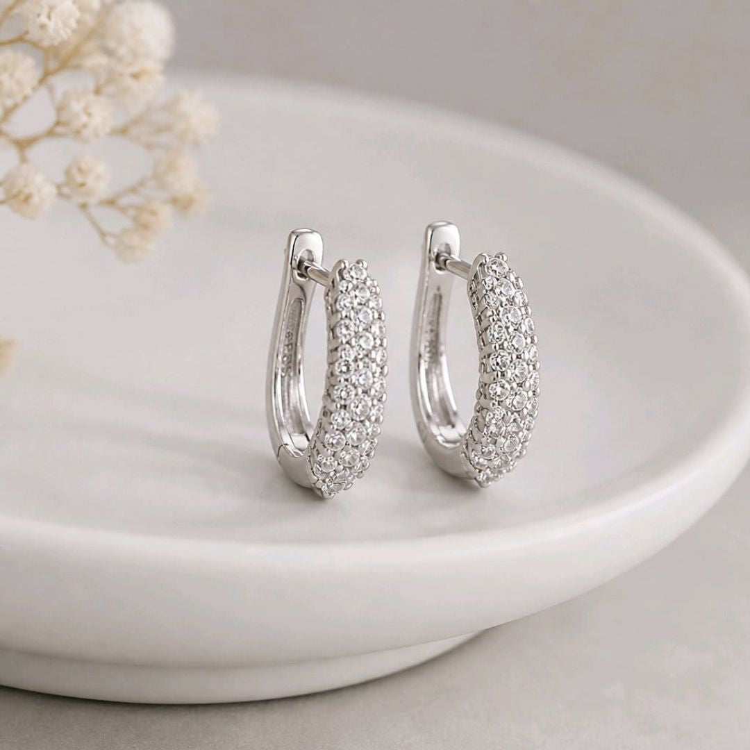 Pendientes de Plata con Tres Filas de Circonitas
