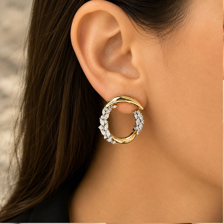 Pendientes de Plata de Ley 925 Bicolor con Circonitas Diseño Elegante y Original