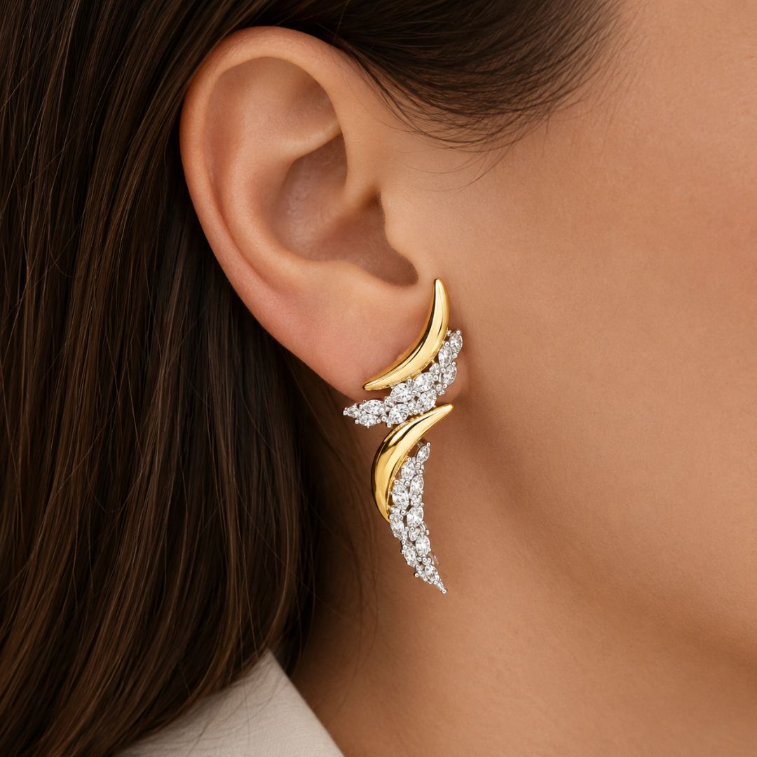 Pendientes de Plata de Ley 925 Bicolor con Circonitas Diseño Original y Vistoso