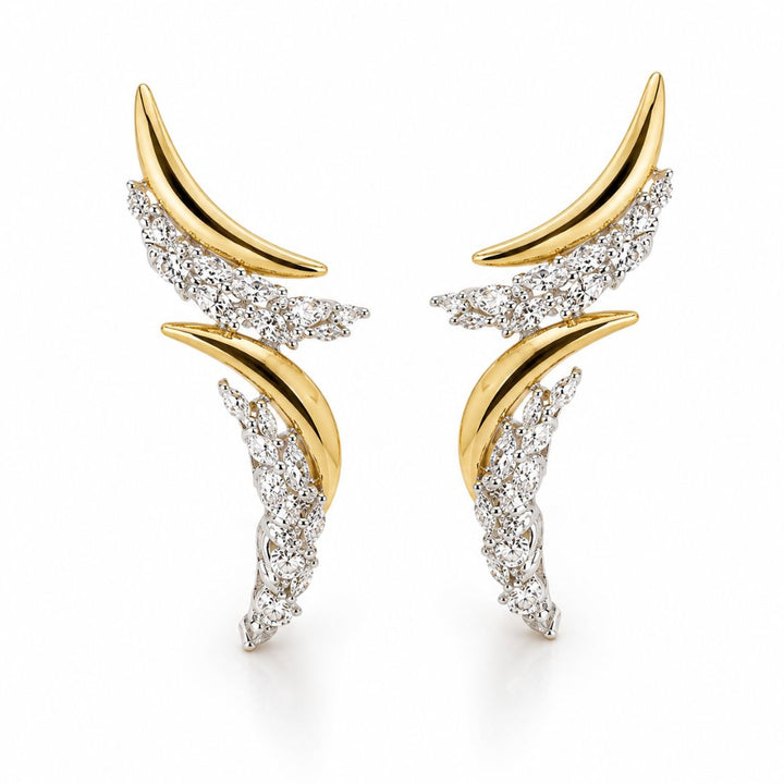 Pendientes de Plata de Ley 925 Bicolor con Circonitas Diseño Original y Vistoso