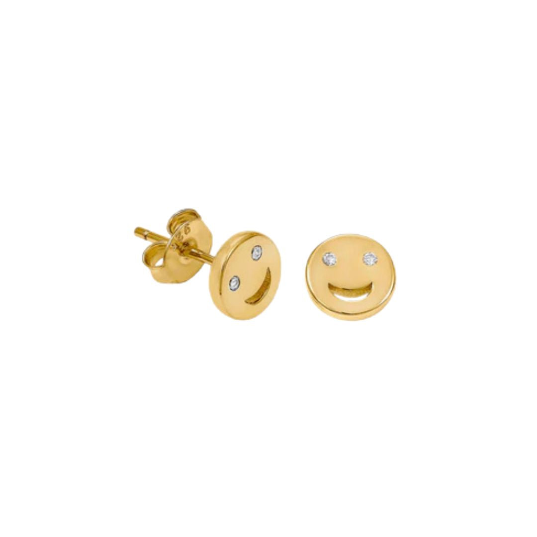 Pendientes de Plata de Ley 925 Chapados en Oro con Circonitas – Carita Sonriente