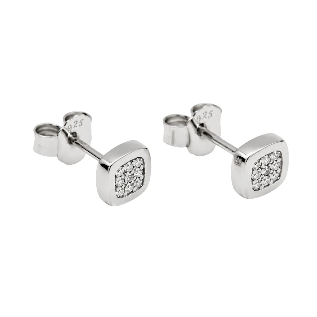 Pendientes de Plata de Ley 925 con Circonitas – Diseño Cuadrado Minimalista