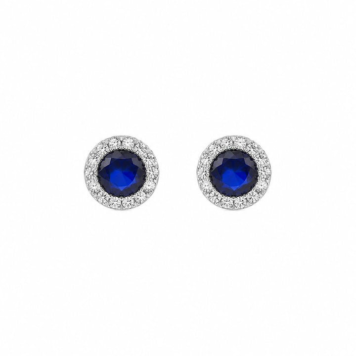 Pendientes de Plata de Ley 925 con Piedra Azul Zafiro y Halo de Circonitas
