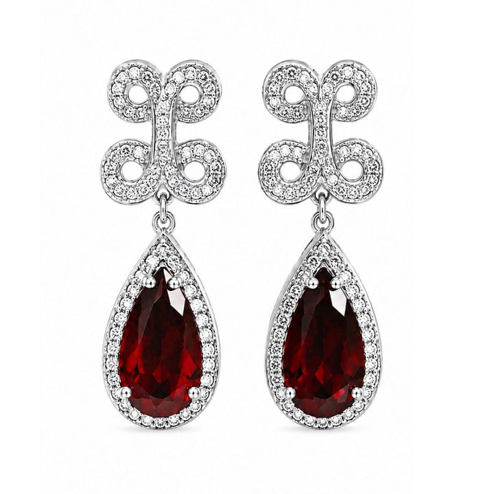 Pendientes de Plata de Ley con Cristal Rojo y Circonitas
