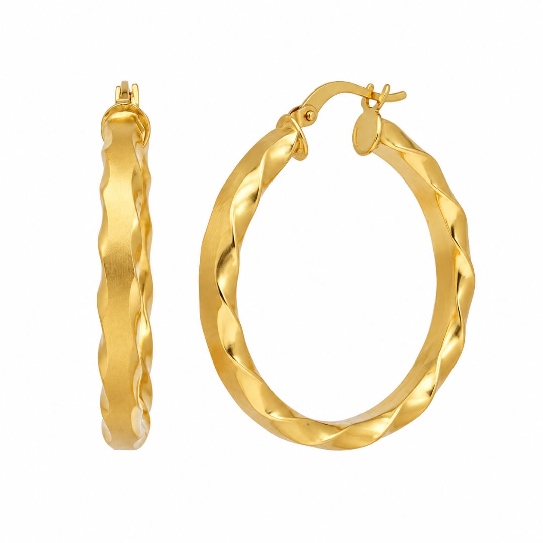 Pendientes de aro de oro 18K con relieve ondulado · 30 mm