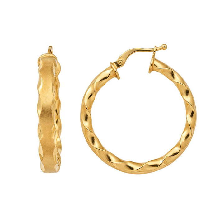 Pendientes de aro de oro 18K matizado con ondas · 24 mm