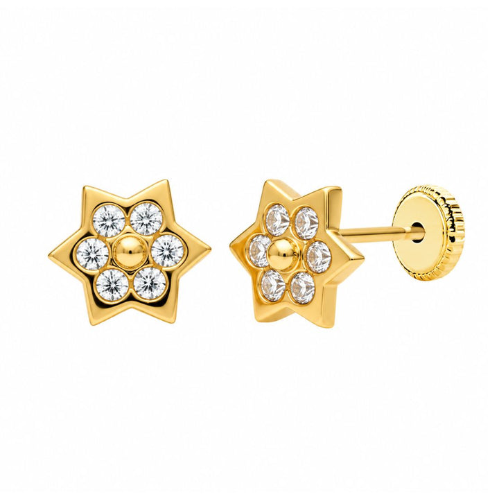 Pendientes de estrella en oro de 18K con circonitas · 7,5 mm