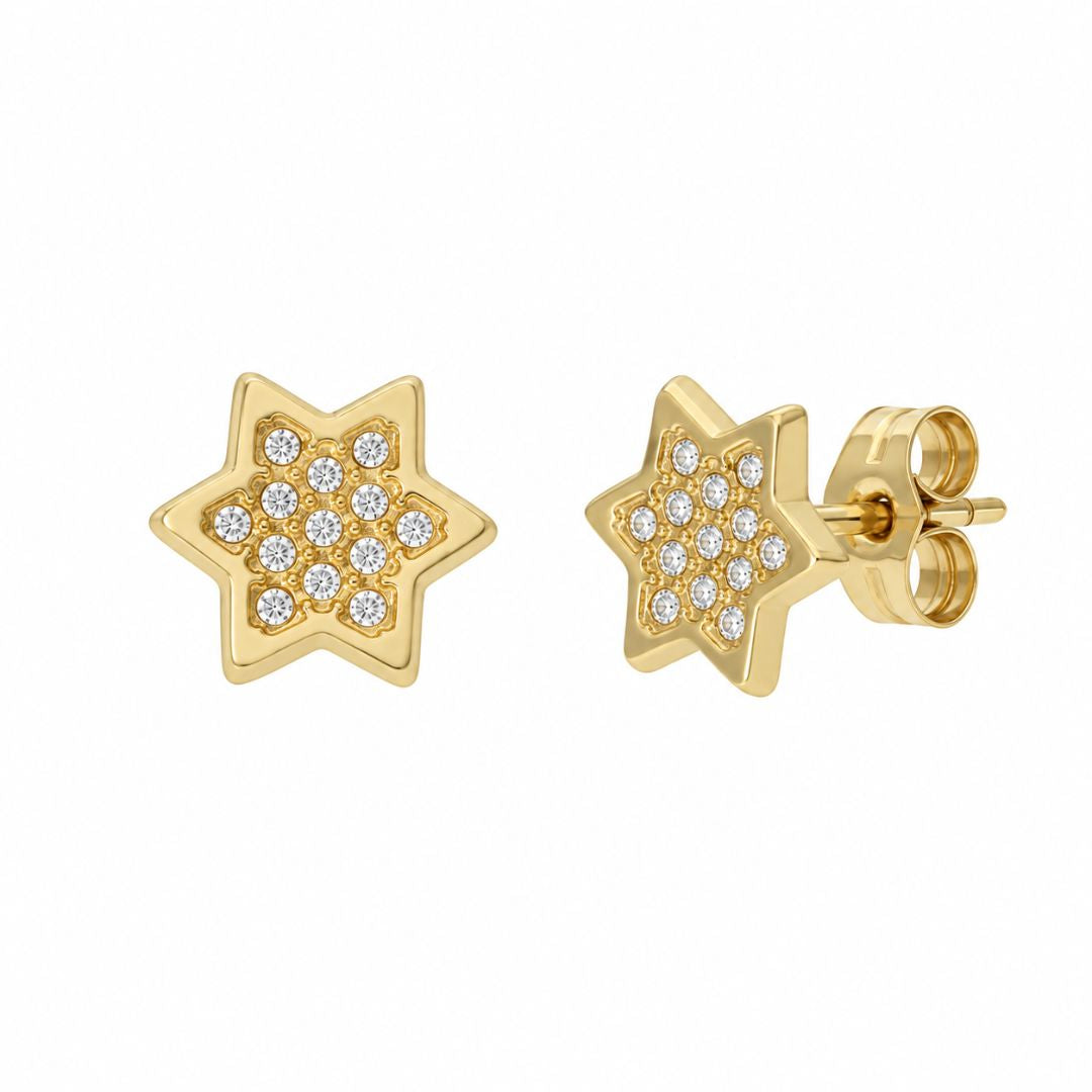 Pendientes de oro amarillo 18K con estrellas y circonitas – 8 mm